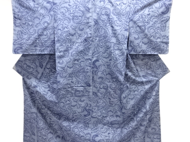 唐草模様織り出し十日町紬着物